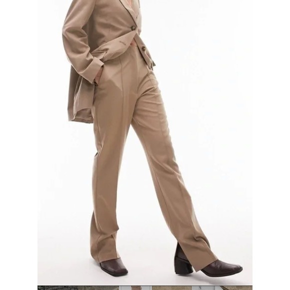 Topshop Women's Dress Pants Trousers Career Slit Bottom Beige US 4 - Picture 1 of 14